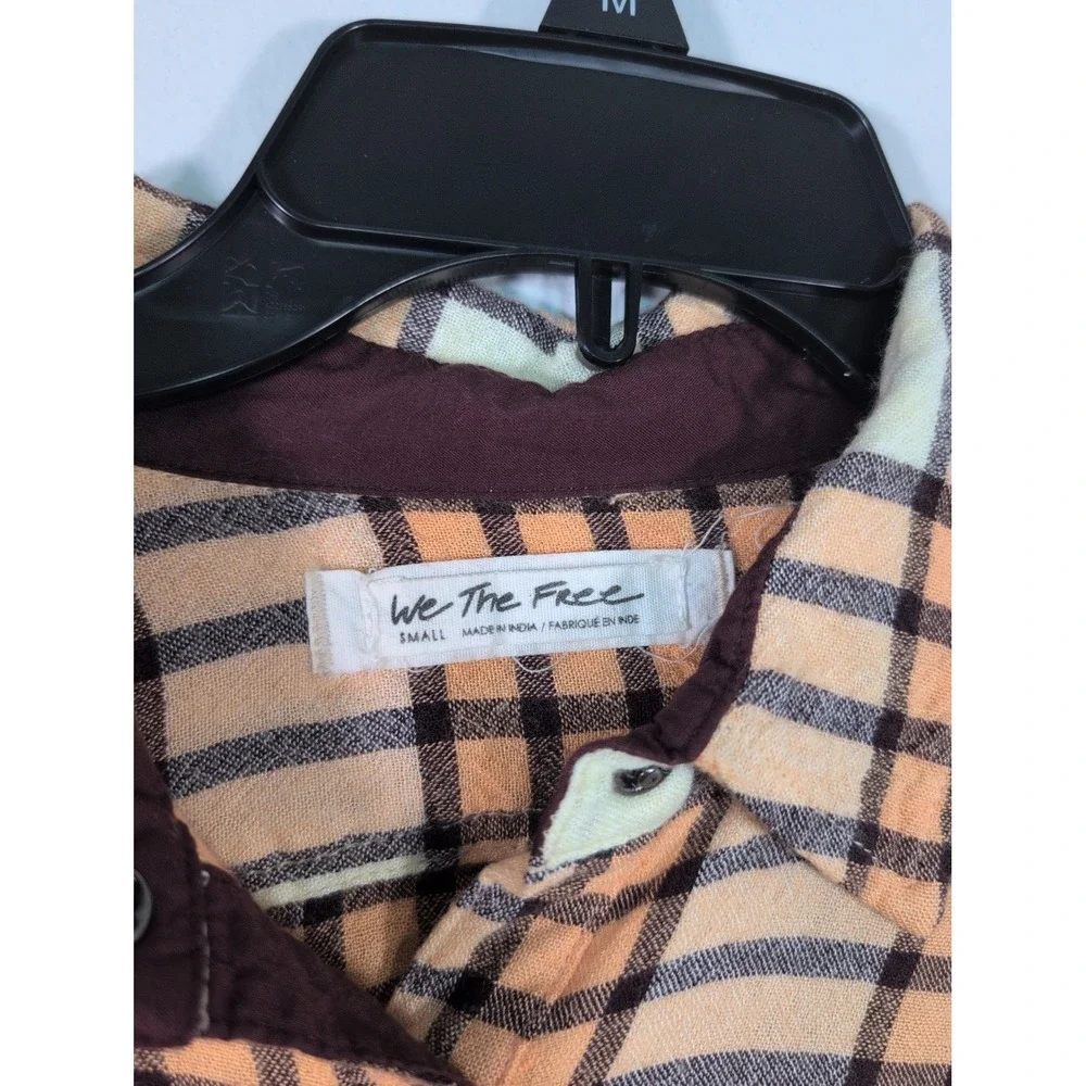 $118 Free People Pacific Dawn Plaid Shirt Peach Tree Plaid Snap Button Down S